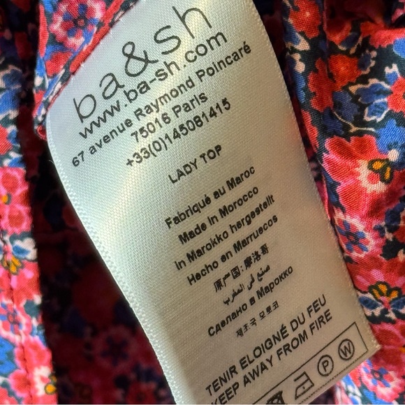 ba&sh freja lady top floral cotton blouse smocked sleeves Small (US 4) - Picture 11 of 12